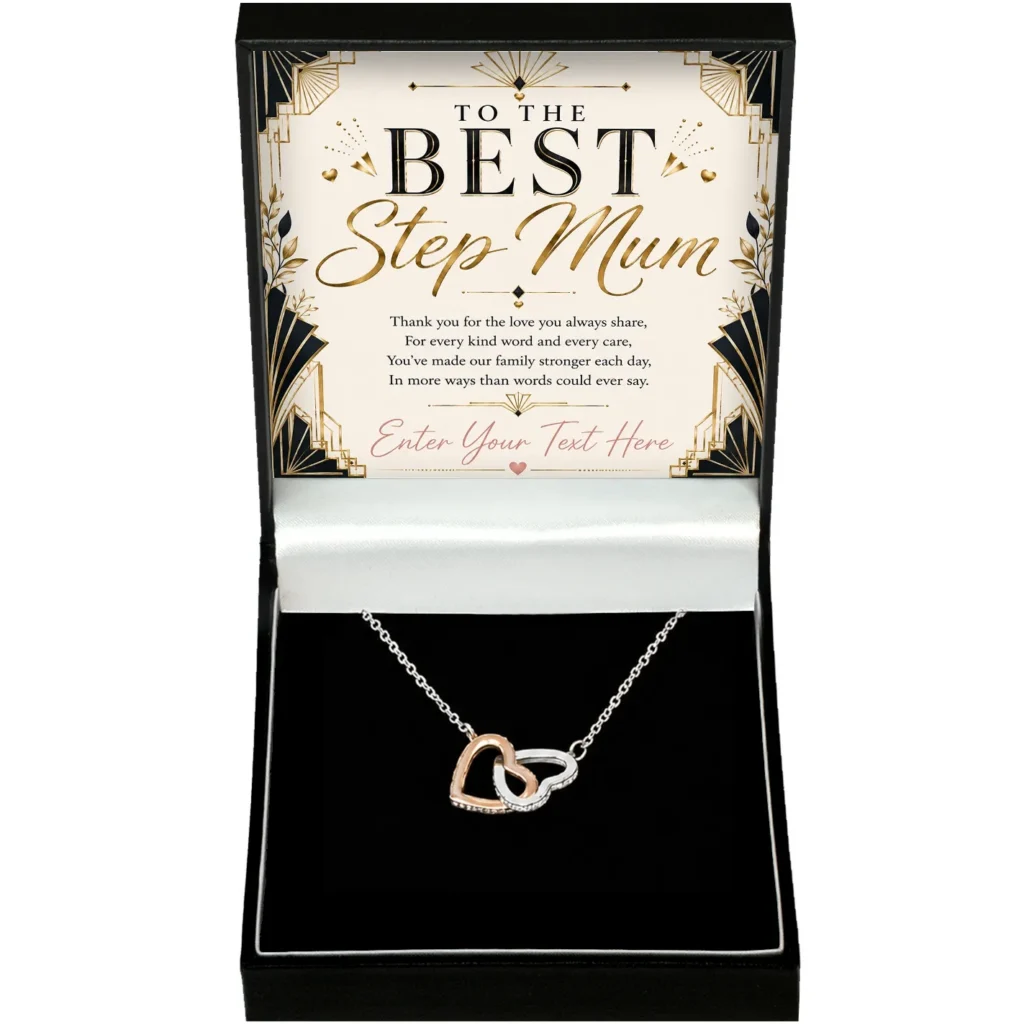 Personalised Interlocking Hearts necklace with printed message card