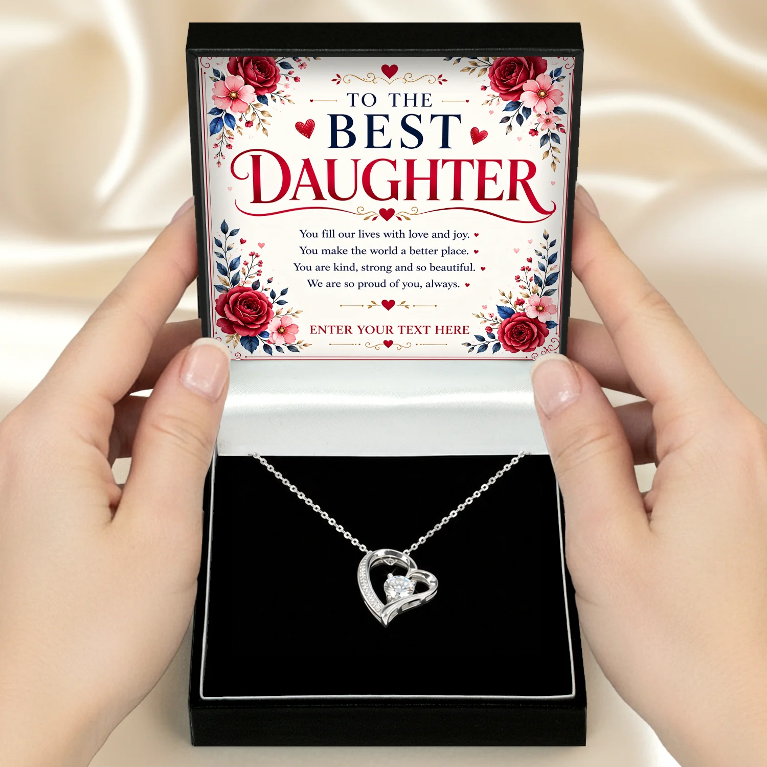 Personalised jewellery gift box with printed message card